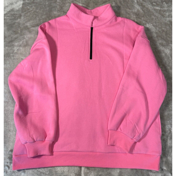 Bubblegum Pink Mock Neck Oversized Sweatshirt Womens Size L Casual Athleisure - Picture 1 of 5